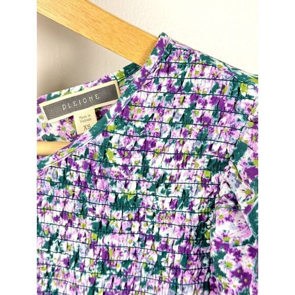 Anthropologie Pleione Floral Ruched Peplum Blouse Sz XS EUC - Picture 6 of 10